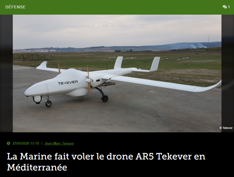 La Marine fait voler le drone AR5 Tekever en Méditerranée