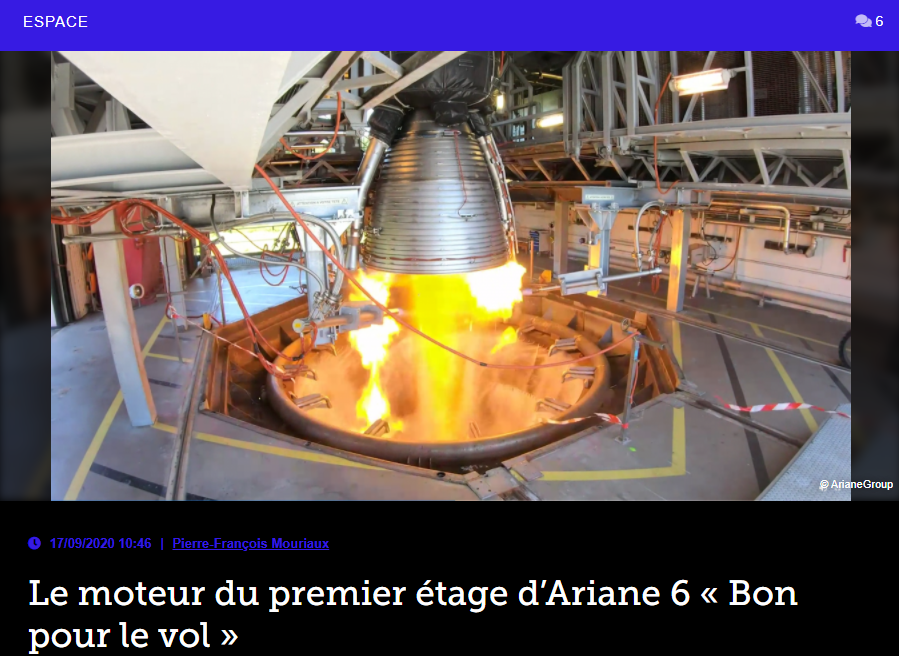 Le moteur du premier étage d’Ariane 6 « Bon pour le vol »