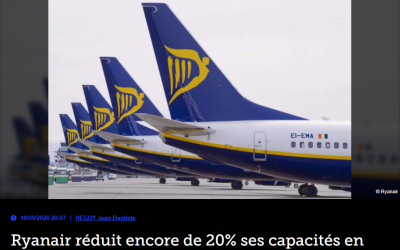 Ryanair réduit encore de 20% ses capacités en octobre