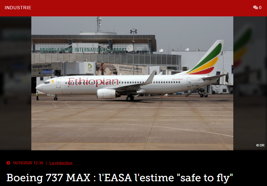 Boeing 737 MAX : l’EASA l’estime « safe to fly »