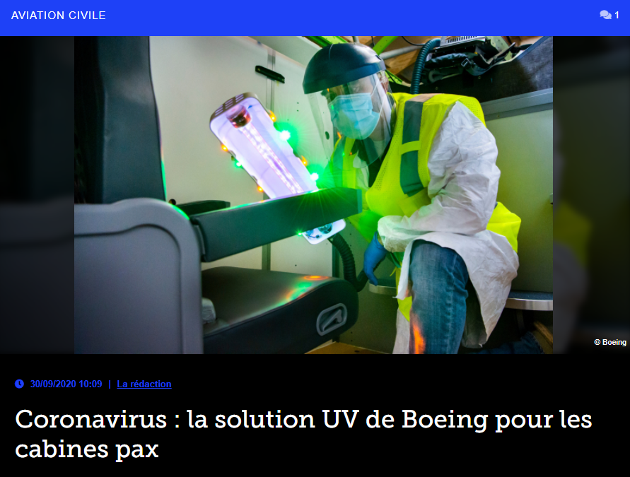 Coronavirus : la solution UV de Boeing pour les cabines pax