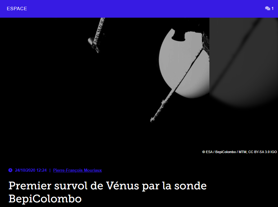 Premier survol de Vénus par la sonde BepiColombo