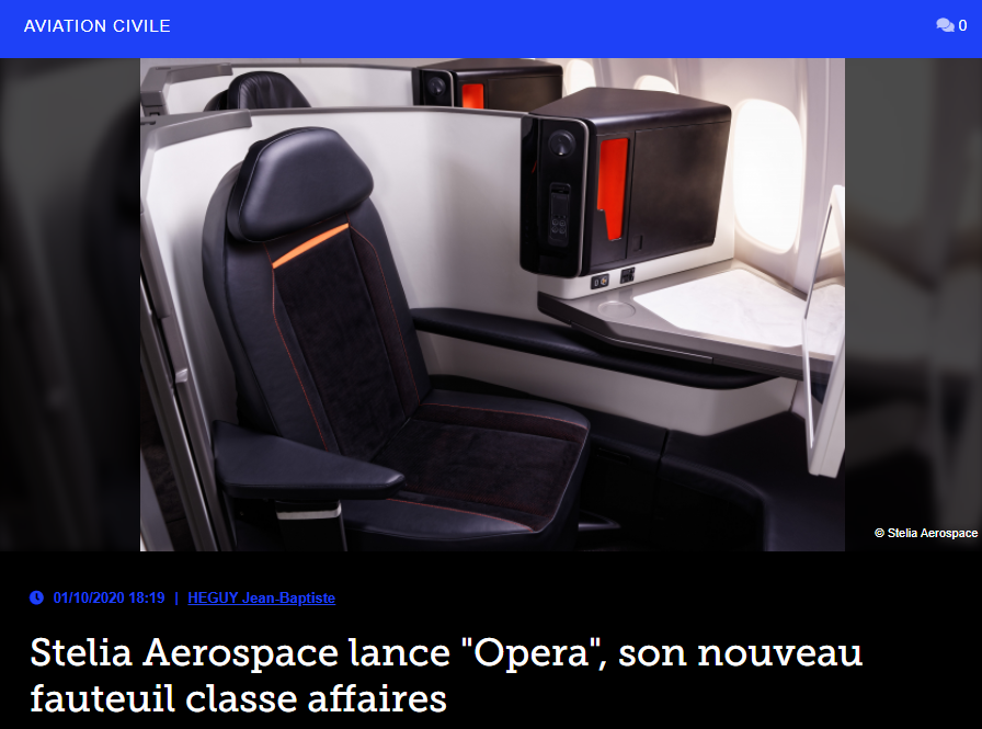 Stelia Aerospace lance « Opera », son nouveau fauteuil classe affaires