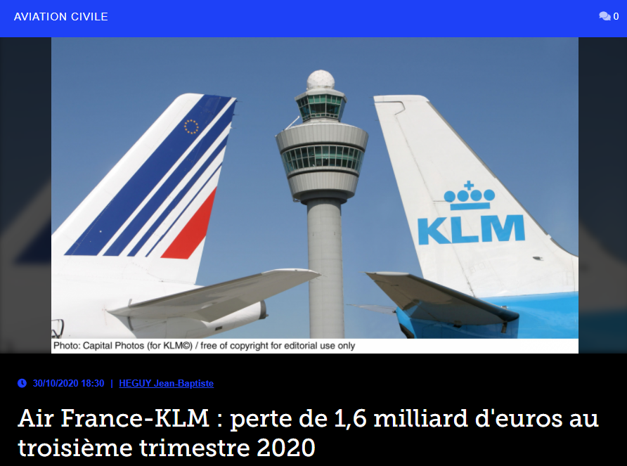 Air France-KLM : perte de 1,6 milliard au troisième trimestre 2020