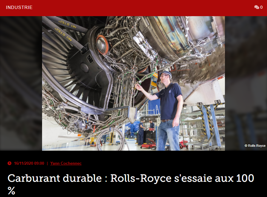 Carburant durable : Rolls-Royce s’essaie aux 100 %