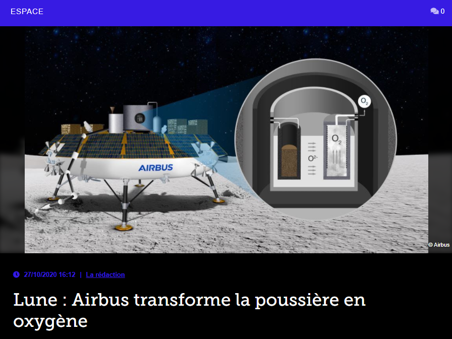 Lune : Airbus transforme la poussière en oxygène