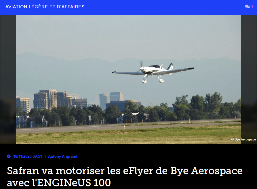 Safran va motoriser les eFlyer de Bye Aerospace avec l’ENGINeUS 100