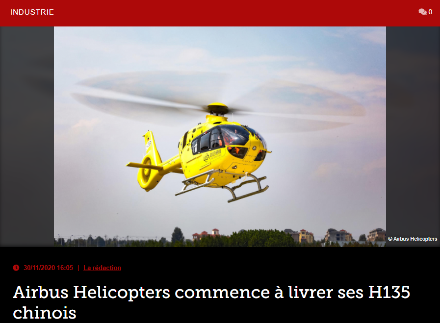 Airbus Helicopters commence à livrer ses H135 chinois