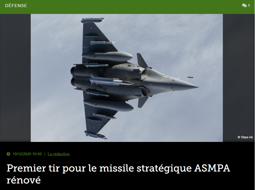 Premier tir pour le missile stratégique ASMPA rénové
