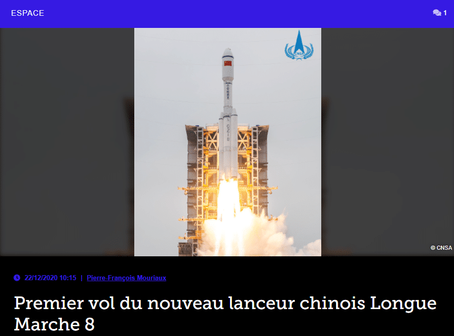 Premier vol du nouveau lanceur chinois Longue Marche 8