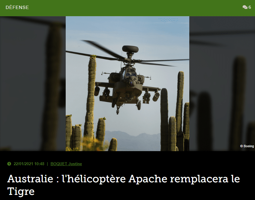 Australie : l’hélicoptère Apache remplacera le Tigre