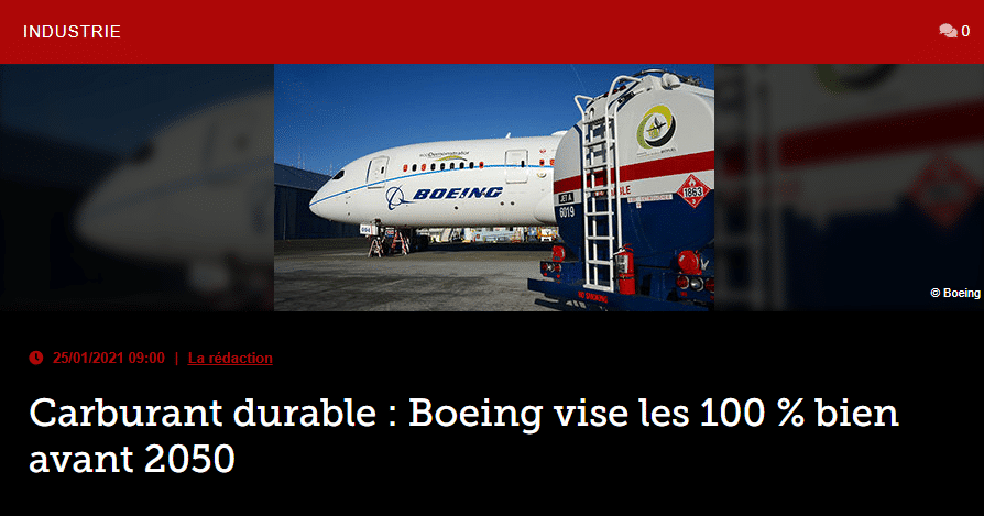 Carburant durable : Boeing vise les 100 % bien avant 2050