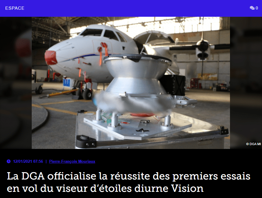 La DGA officialise la réussite des premiers essais en vol du viseur d’étoiles diurne Vision