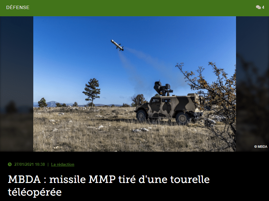 MBDA : missile MMP tiré d’une tourelle téléopérée