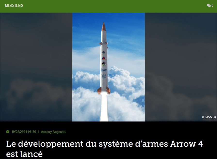 Le développement du système d’armes Arrow 4 est lancé