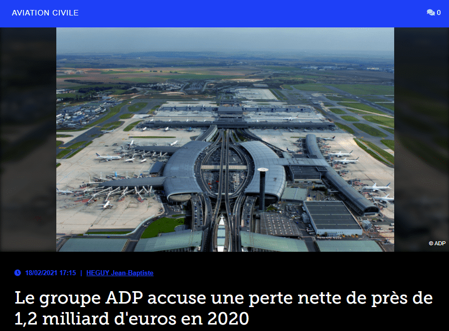 Le groupe ADP accuse une perte nette de près de 1,2 milliard d’euros en 2020