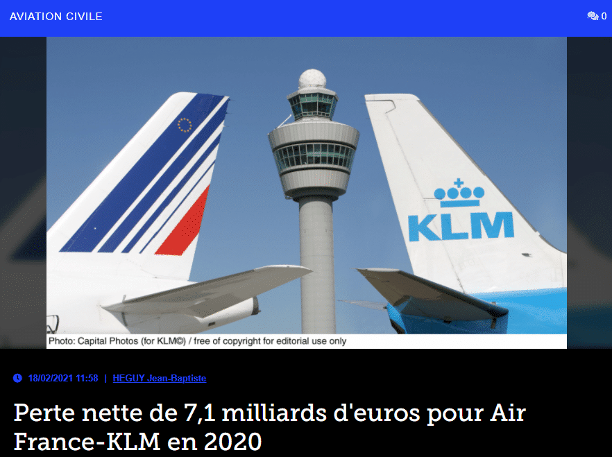 Perte nette de 7,1 milliards d’euros pour Air France-KLM en 2020