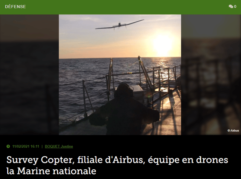 Survey Copter, filiale d’Airbus, équipe en drones la Marine nationale