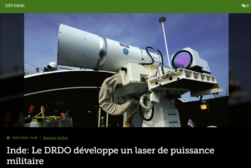Inde: Le DRDO développe un laser de puissance militaire