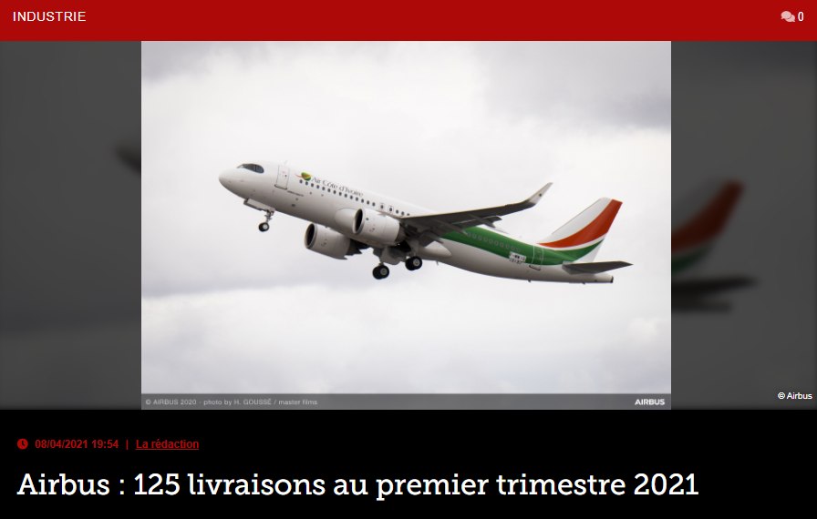 Airbus : 125 livraisons au premier trimestre 2021
