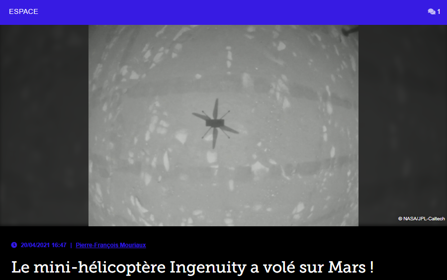 Le mini-hélicoptère Ingenuity a volé sur Mars !