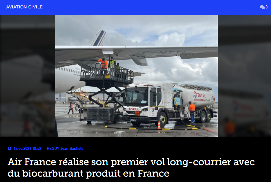 Air France réalise son premier vol long-courrier avec du biocarburant produit en France