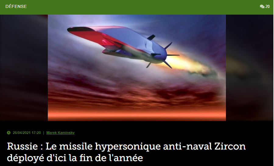 Russie : Le missile hypersonique anti-naval Zircon déployé d’ici la fin de l’année