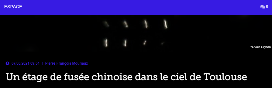 Un étage de fusée chinoise dans le ciel de Toulouse