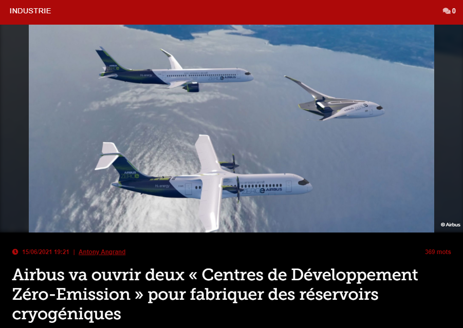 Airbus va ouvrir deux « Centres de Développement Zéro-Emission » pour fabriquer des réservoirs cryogéniques