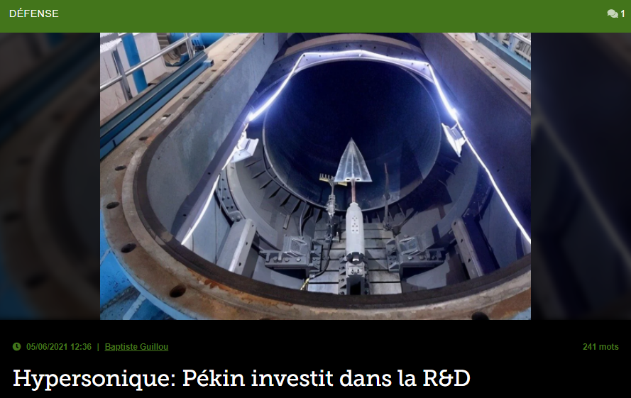 Hypersonique: Pékin investit dans la R&D