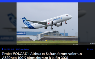 Projet VOLCAN : Airbus et Safran feront voler un A320neo 100% biocarburant à la fin 2021