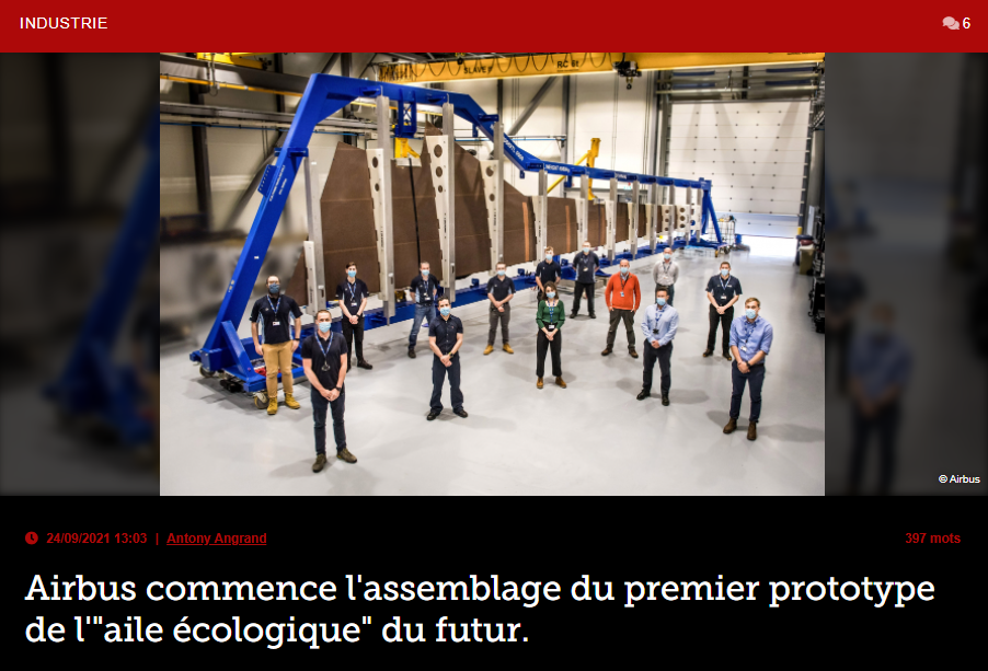 Airbus commence l’assemblage du premier prototype de l' »aile écologique » du futur.