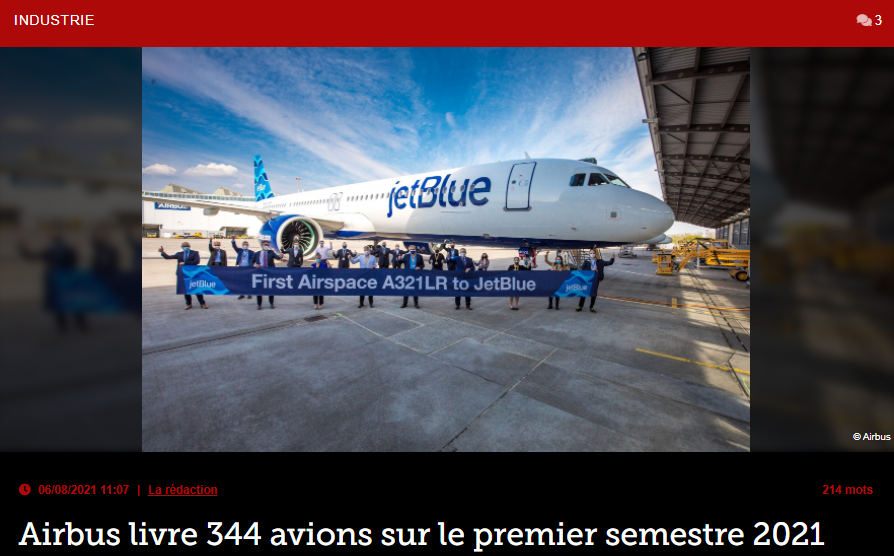 Airbus livre 344 avions sur le premier semestre 2021