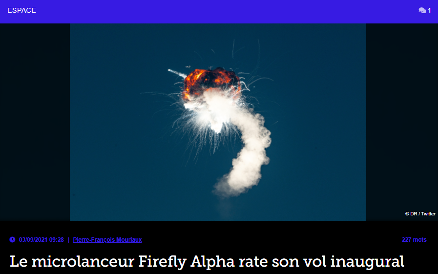 Le microlanceur Firefly Alpha rate son vol inaugural