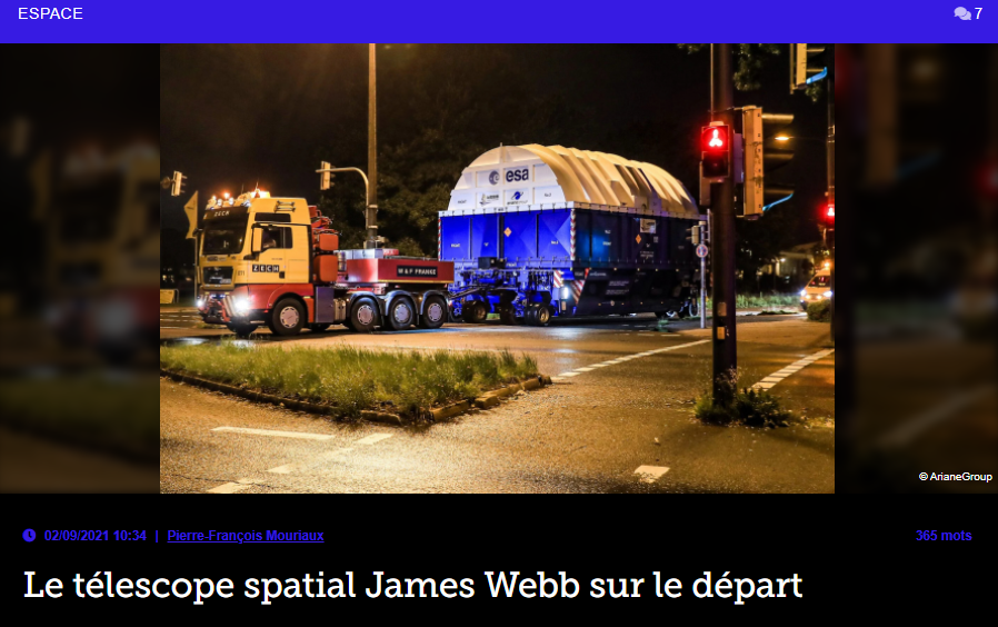 Le télescope spatial James Webb sur le départ
