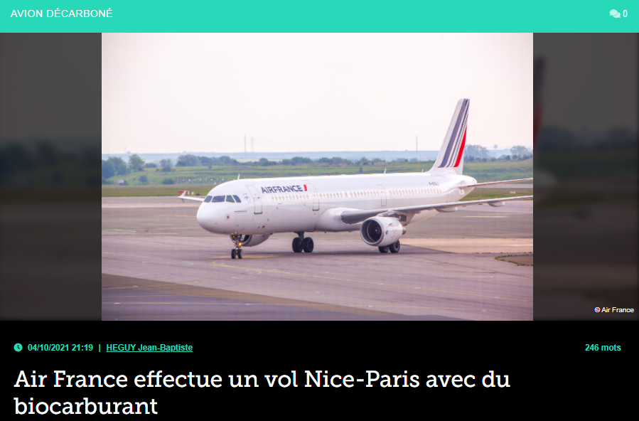 Air France effectue un vol Nice-Paris avec du biocarburant