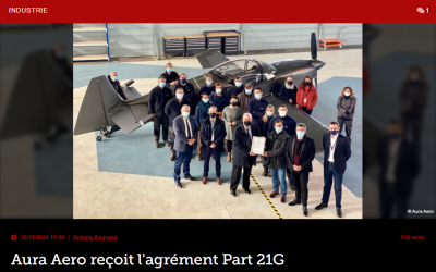 Aura Aero reçoit l&rsquo;agrément Part 21G