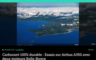 Carburant 100% durable : Essais sur Airbus A350 avec deux moteurs Rolls-Royce