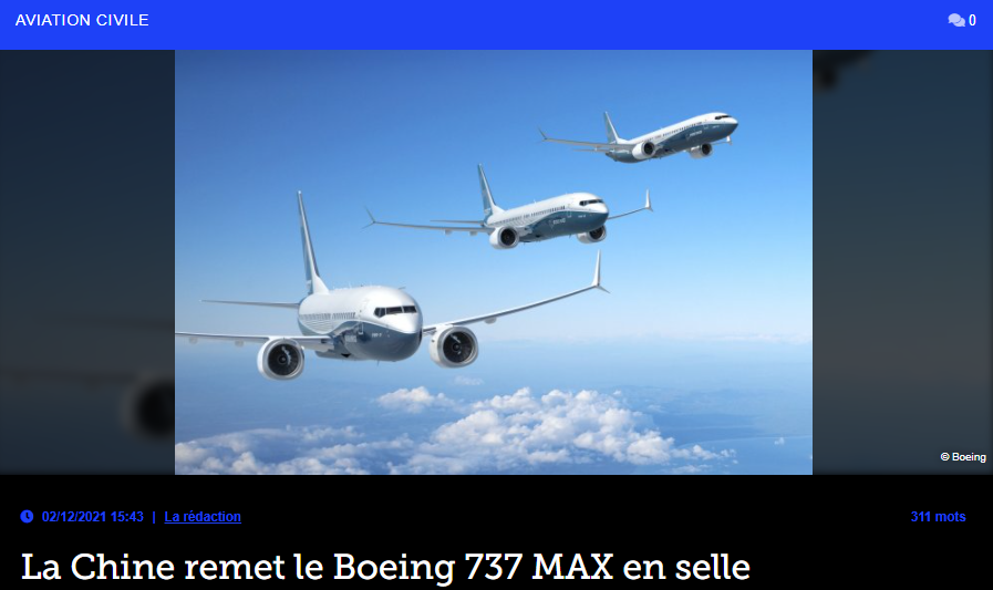 La Chine remet le Boeing 737 MAX en selle