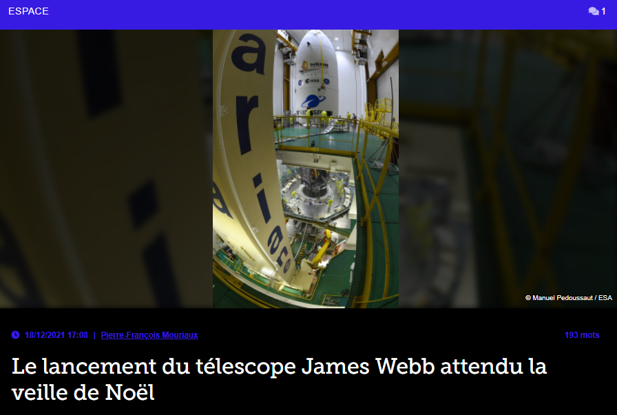 Le lancement du télescope James Webb attendu la veille de Noël