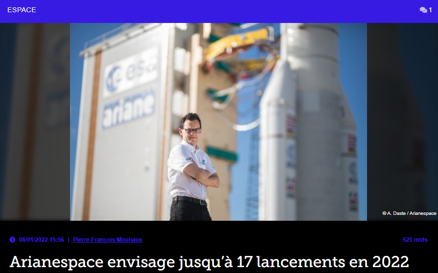 Arianespace envisage jusqu’à 17 lancements en 2022