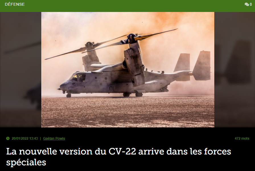 La nouvelle version du CV-22 arrive dans les forces spéciales