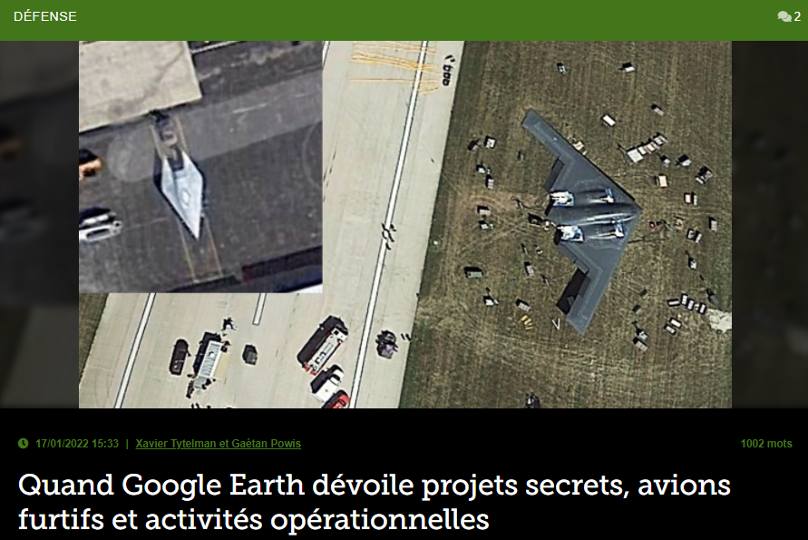 Quand Google Earth dévoile projets secrets, avions furtifs et activités opérationnelles