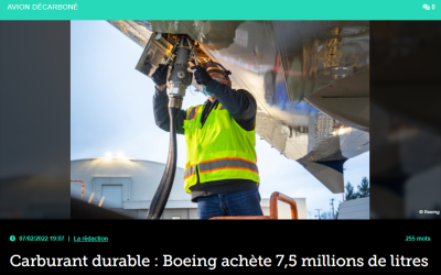 Carburant durable : Boeing achète 7,5 millions de litres