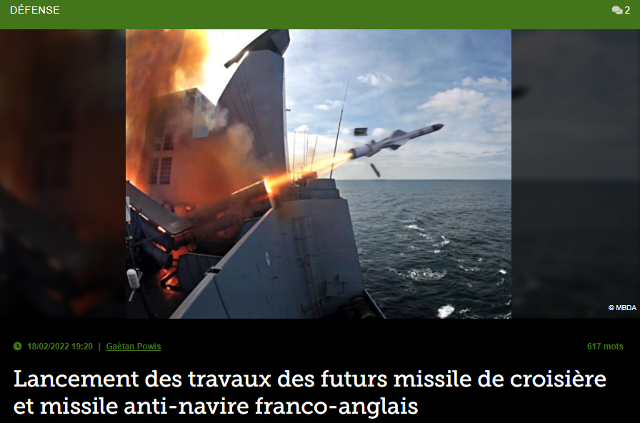 Lancement des travaux des futurs missile de croisière et missile anti-navire franco-anglais