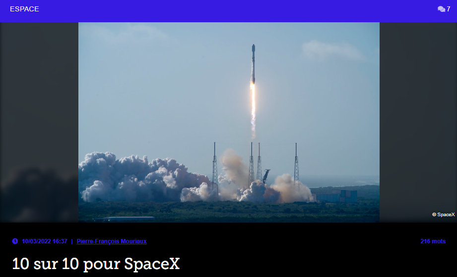 10 sur 10 pour SpaceX