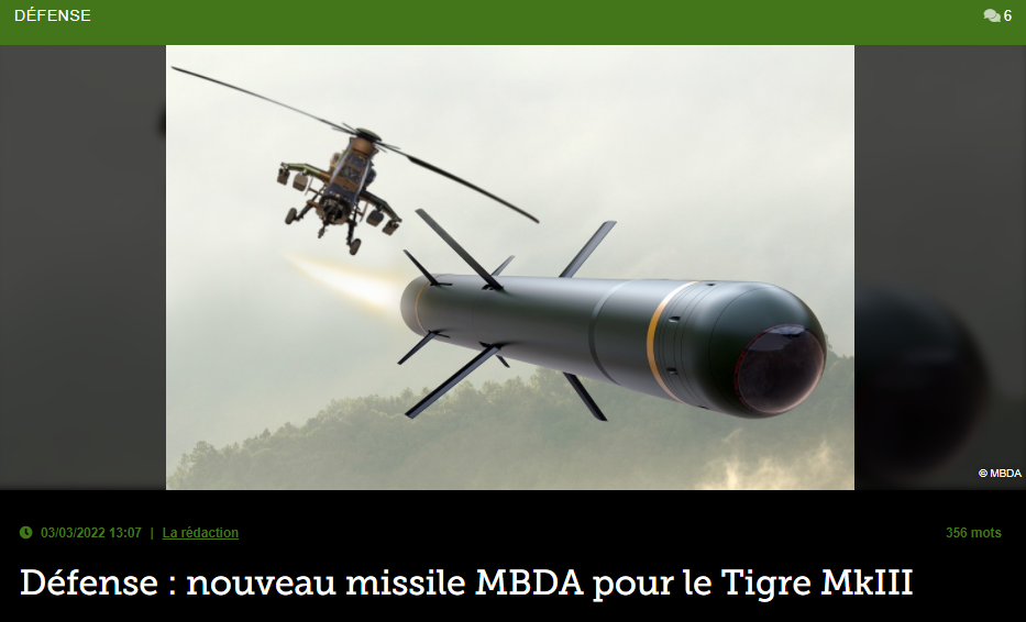 Défense : nouveau missile MBDA pour le Tigre MkIII