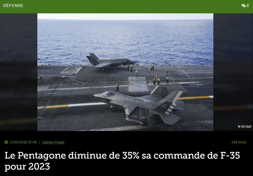 Le Pentagone diminue de 35% sa commande de F-35 pour 2023