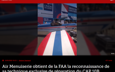 Air Menuiserie obtient de la FAA la reconnaissance de sa technique exclusive de réparation du CAP 10B