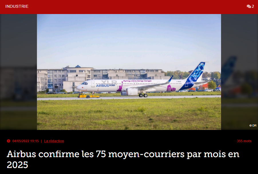 Airbus confirme les 75 moyen-courriers par mois en 2025